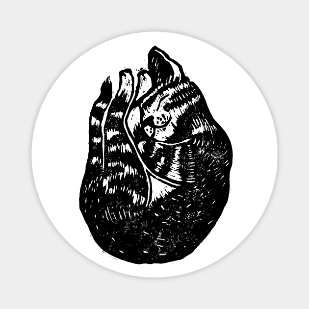 Sleeping Cat Lino Magnet by crumpetsandcrabsticks